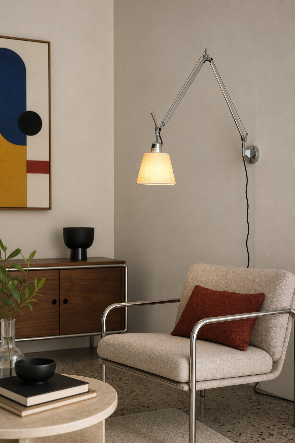 Bauhaus Adjustable Parchment Swing Arm Wall Light mixed lounge