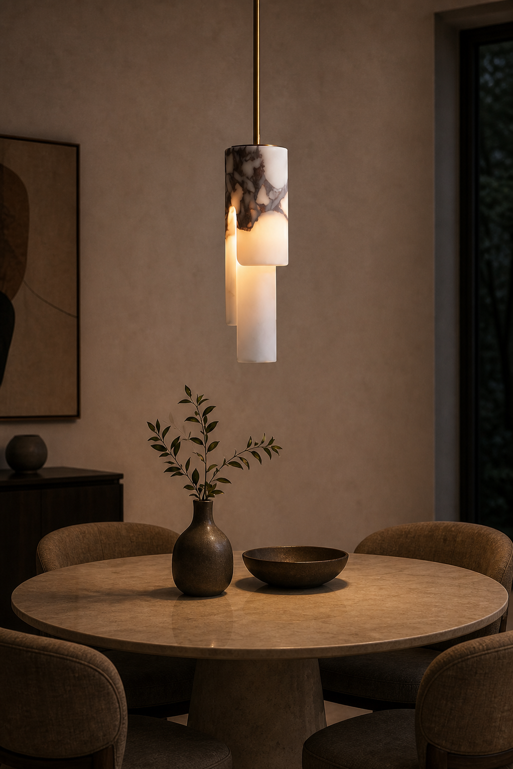 Modern Slim Stone Cylinder Pendant Light - curated collection card scene