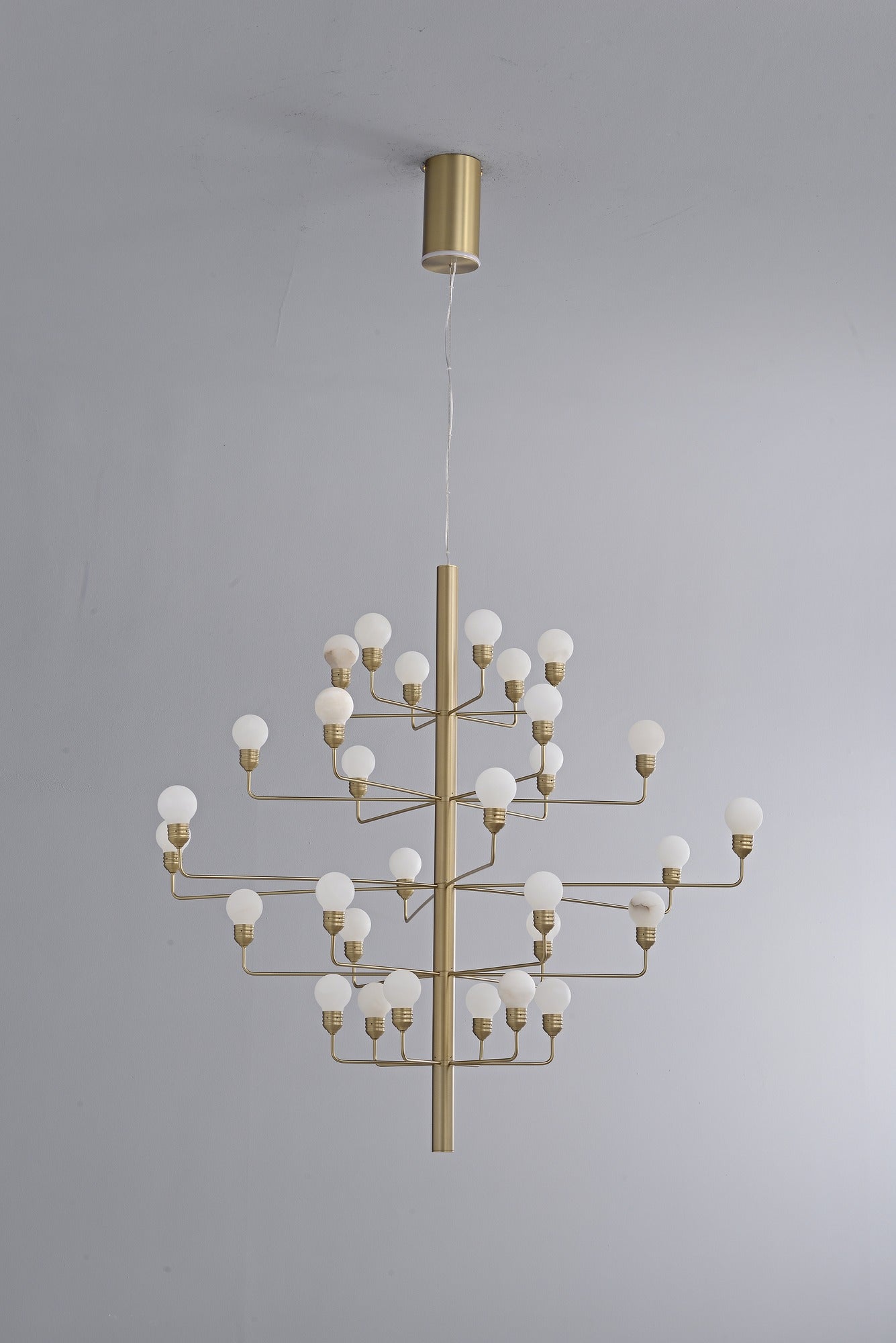 Modern Spanish Alabaster Branch Chandelier in Natural Brass - 15 real photo 11