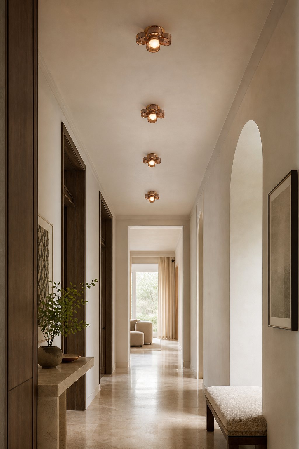 Single-Light Amber Glass Flush Mount Ceiling Light installed in an entry or hallway