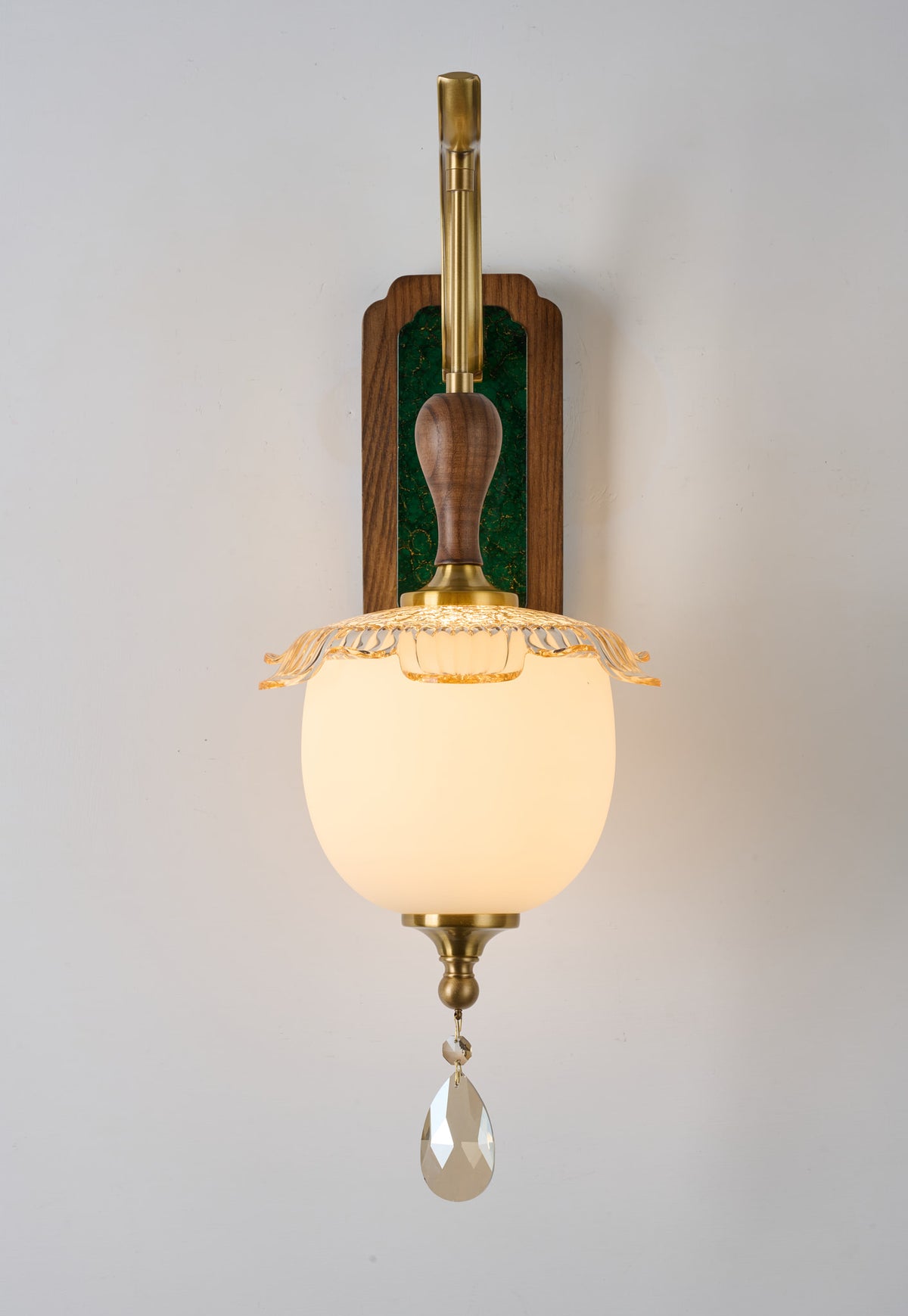 Complete supplier real photograph of the Virdelune rounded opal dome wall sconce, B2 configuration, alternate view 1