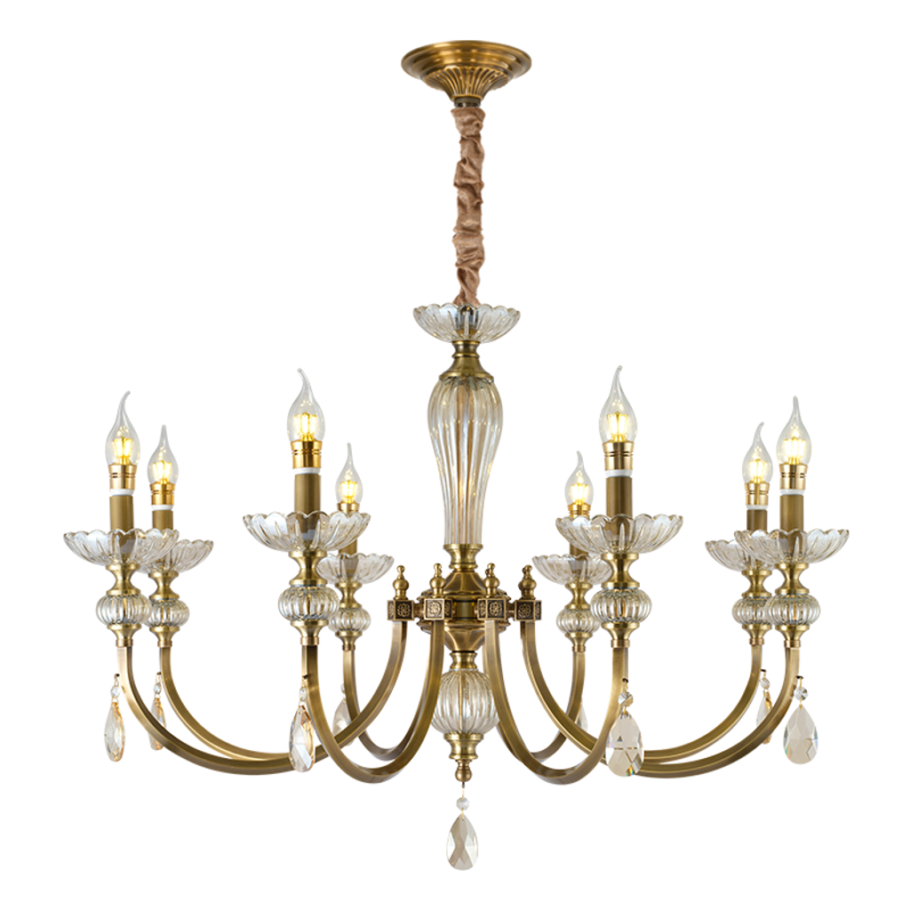 Lucerayne eight-light fluted glass and crystal candle chandelier on a pure white background