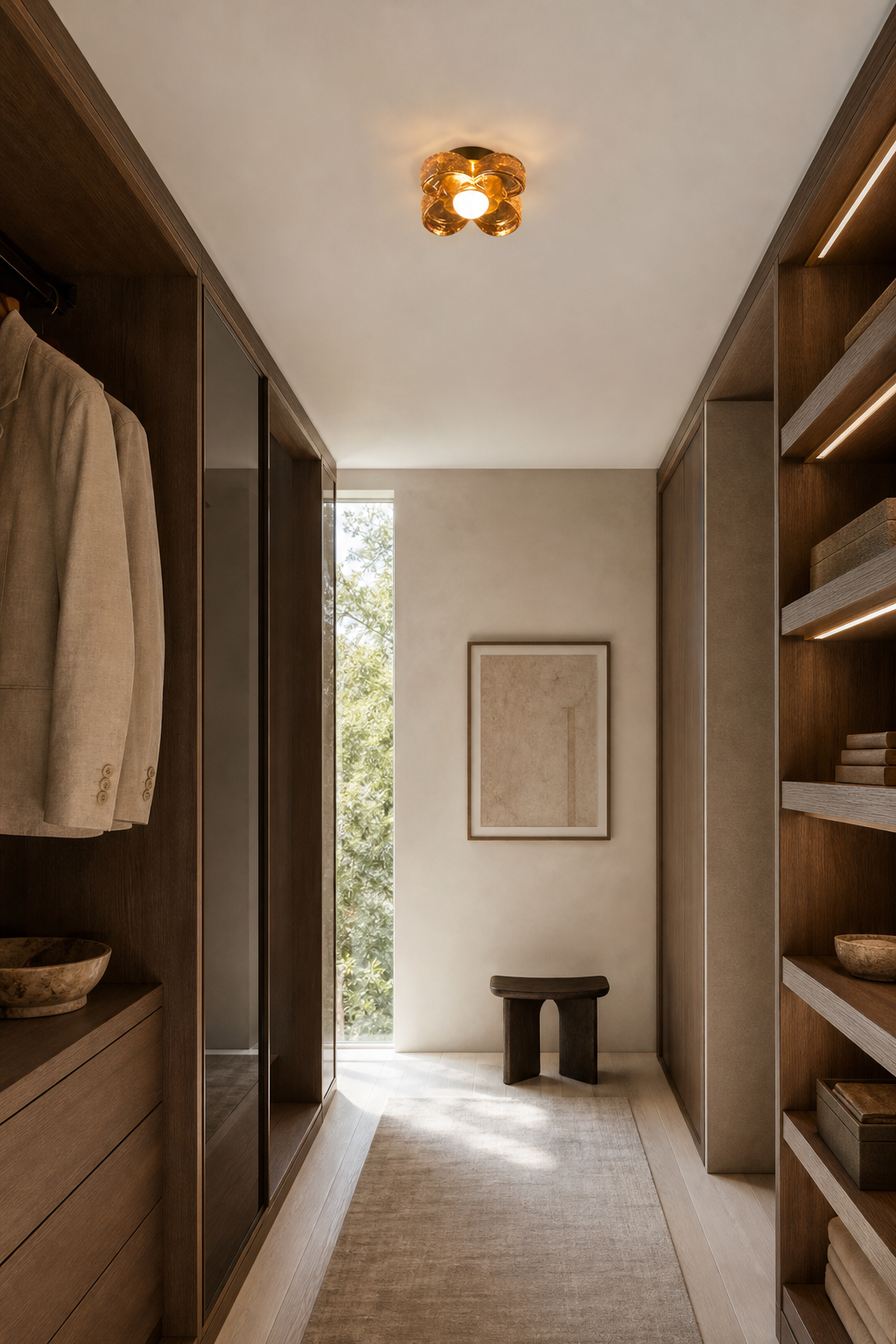 Single-Light Amber Glass Flush Mount Ceiling Light installed in an entry or hallway