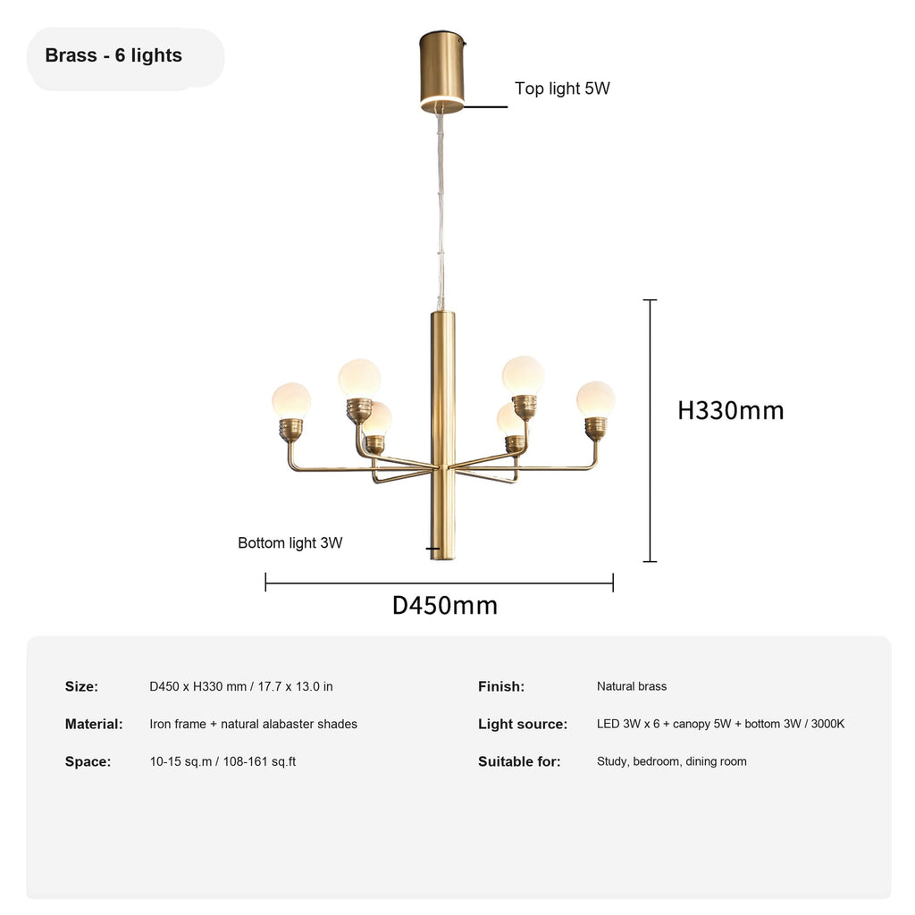 Modern Spanish Alabaster Branch Chandelier in Natural Brass - 16 sku 6 light english