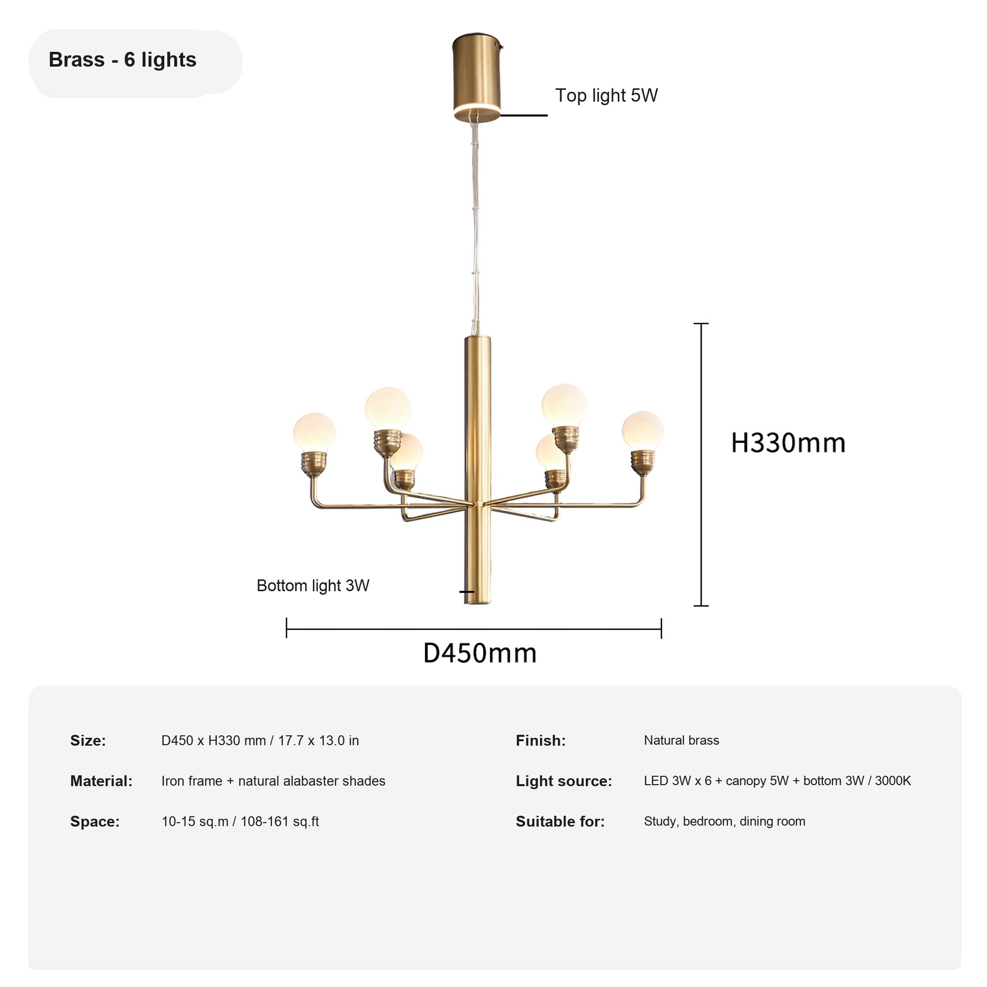 Modern Spanish Alabaster Branch Chandelier in Natural Brass - 16 sku 6 light english