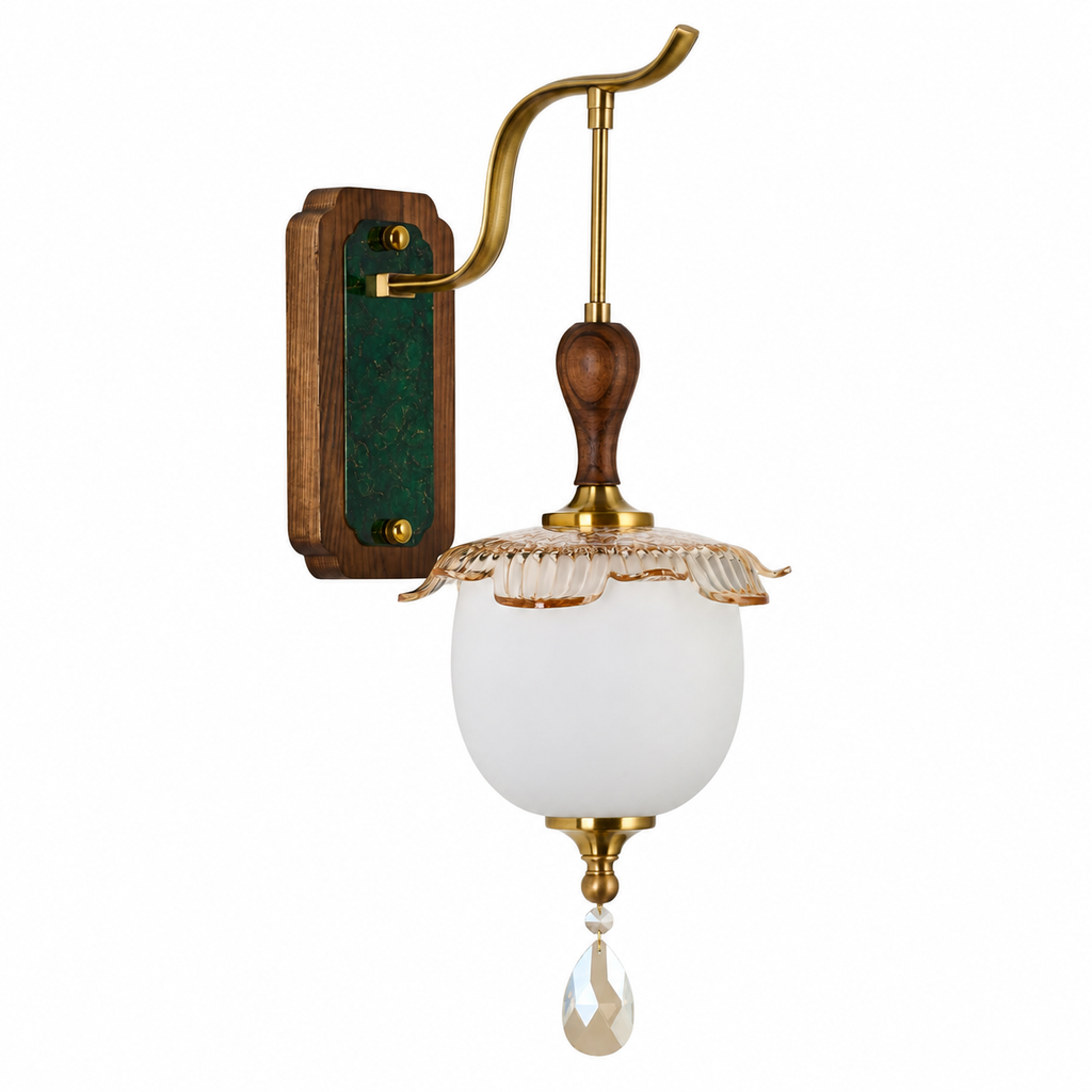 Complete Virdelune rounded opal dome wall sconce on a pure white background