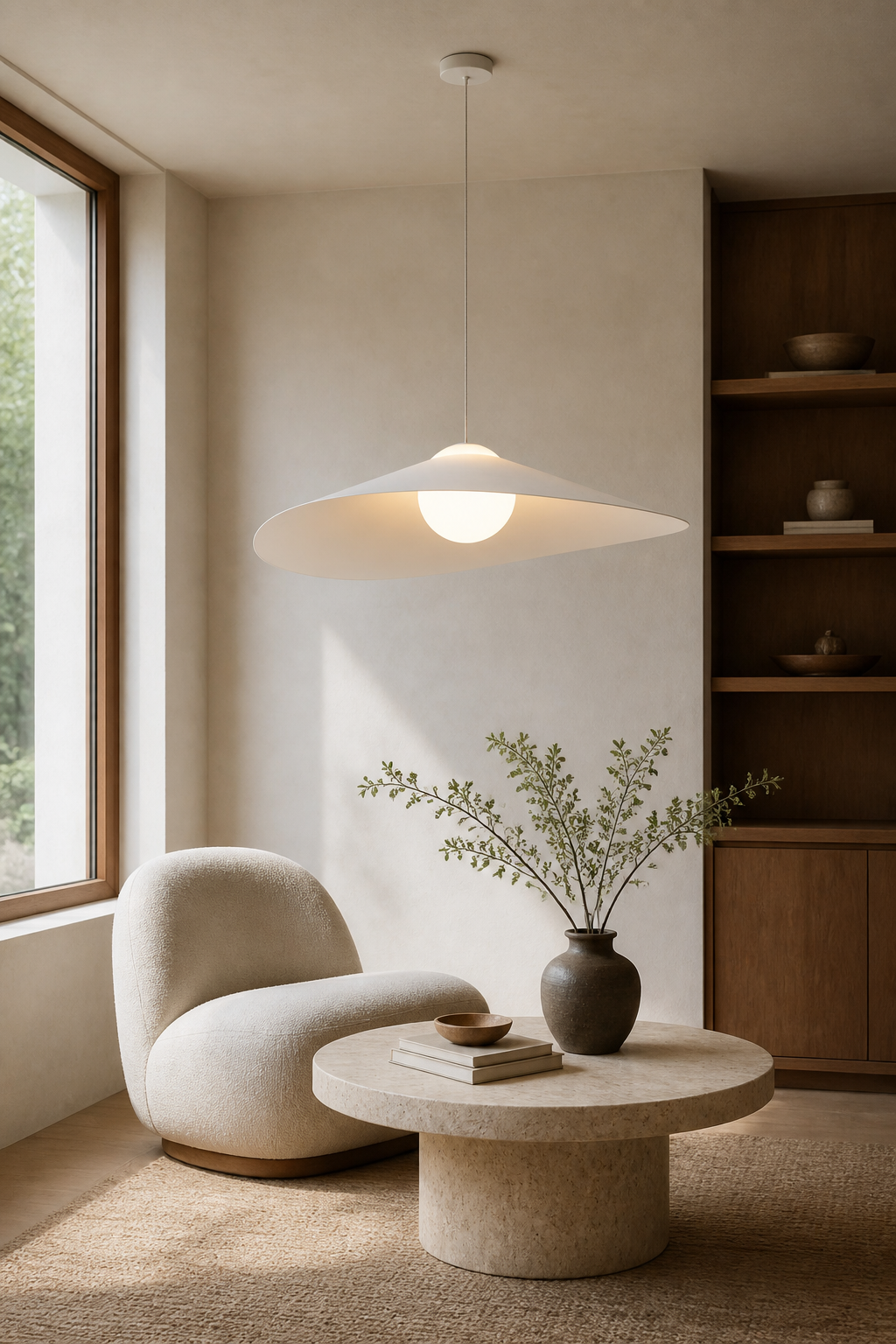 Velaire Sculptural Wing Pendant Light 70 cm installed or product view 5 with complete ceiling connection
