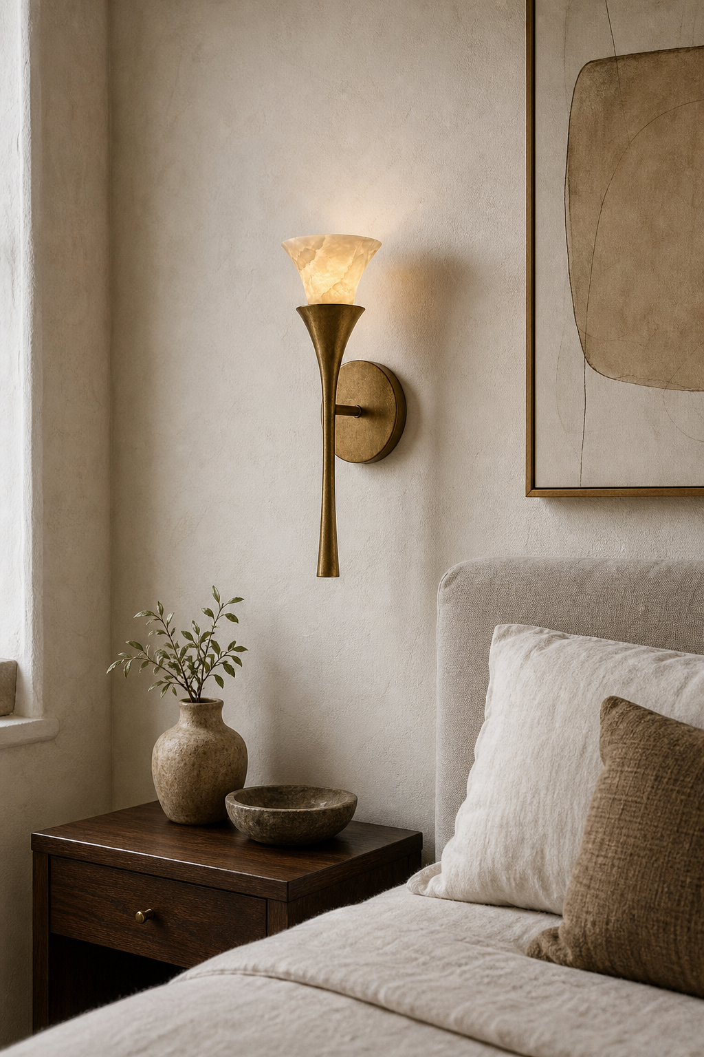 Sculptural Opal Glass and Alabaster Wall Sconce — Model A alabaster bedroom daylight