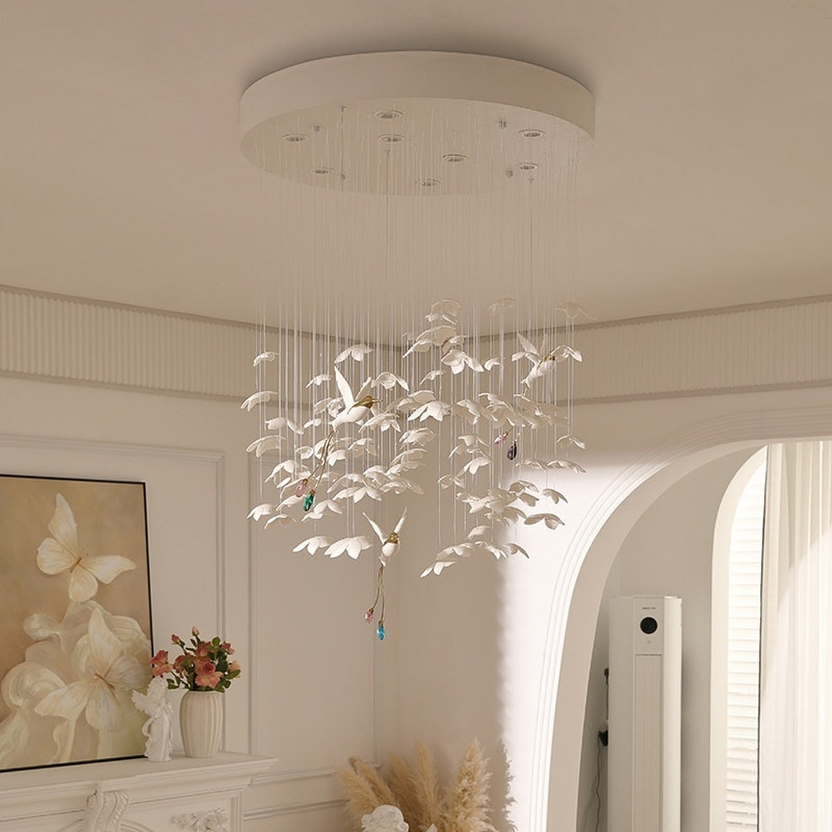 Floating Orchid Ceramic Short Chandelier real short-form product view with the lights off
