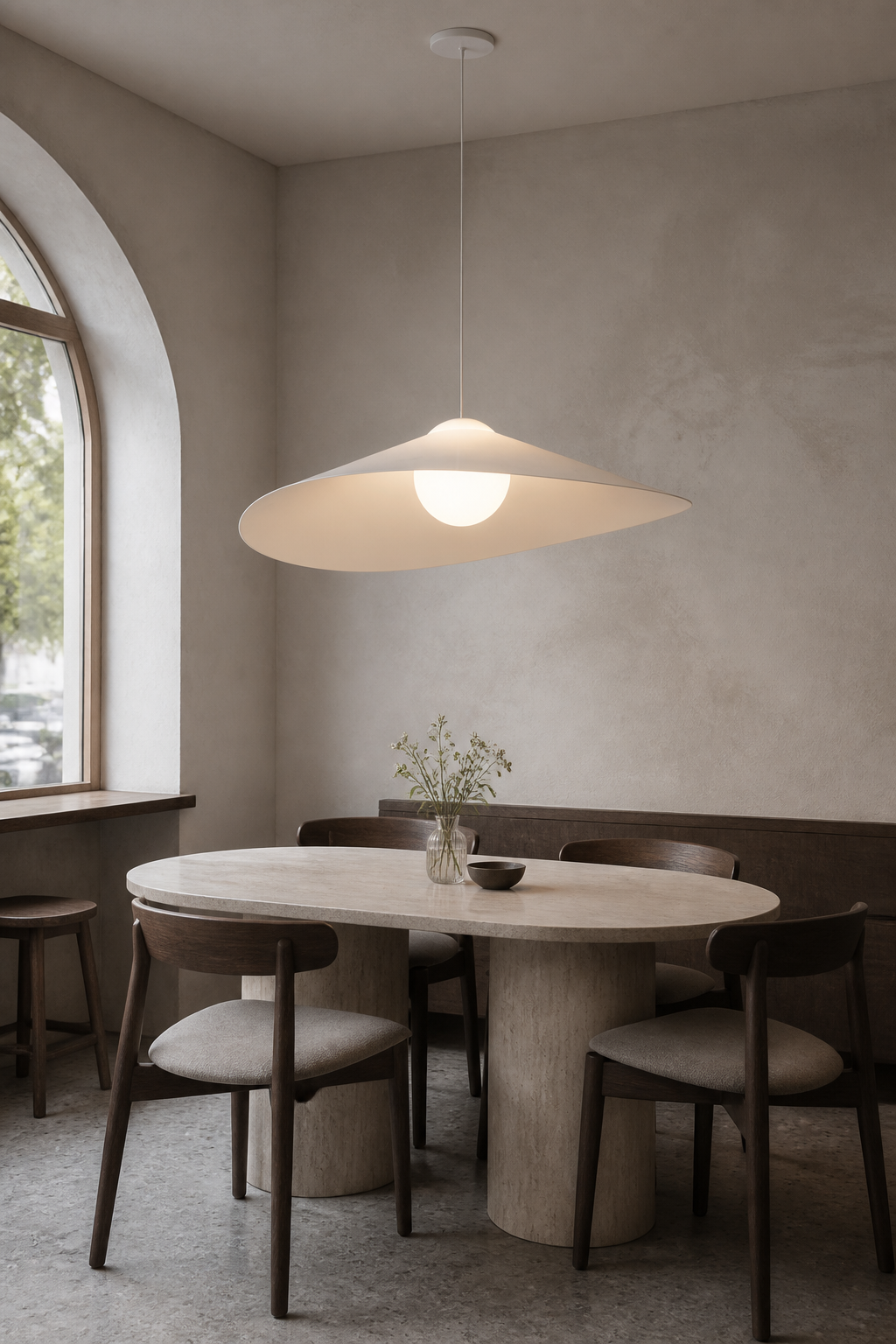 Velaire Sculptural Wing Pendant Light 70 cm installed or product view 6 with complete ceiling connection