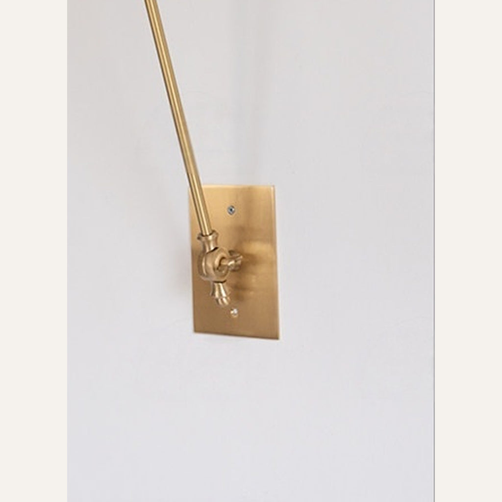 Adjustable Brass Wall Sconce — real rectangular backplate and lower-pivot detail