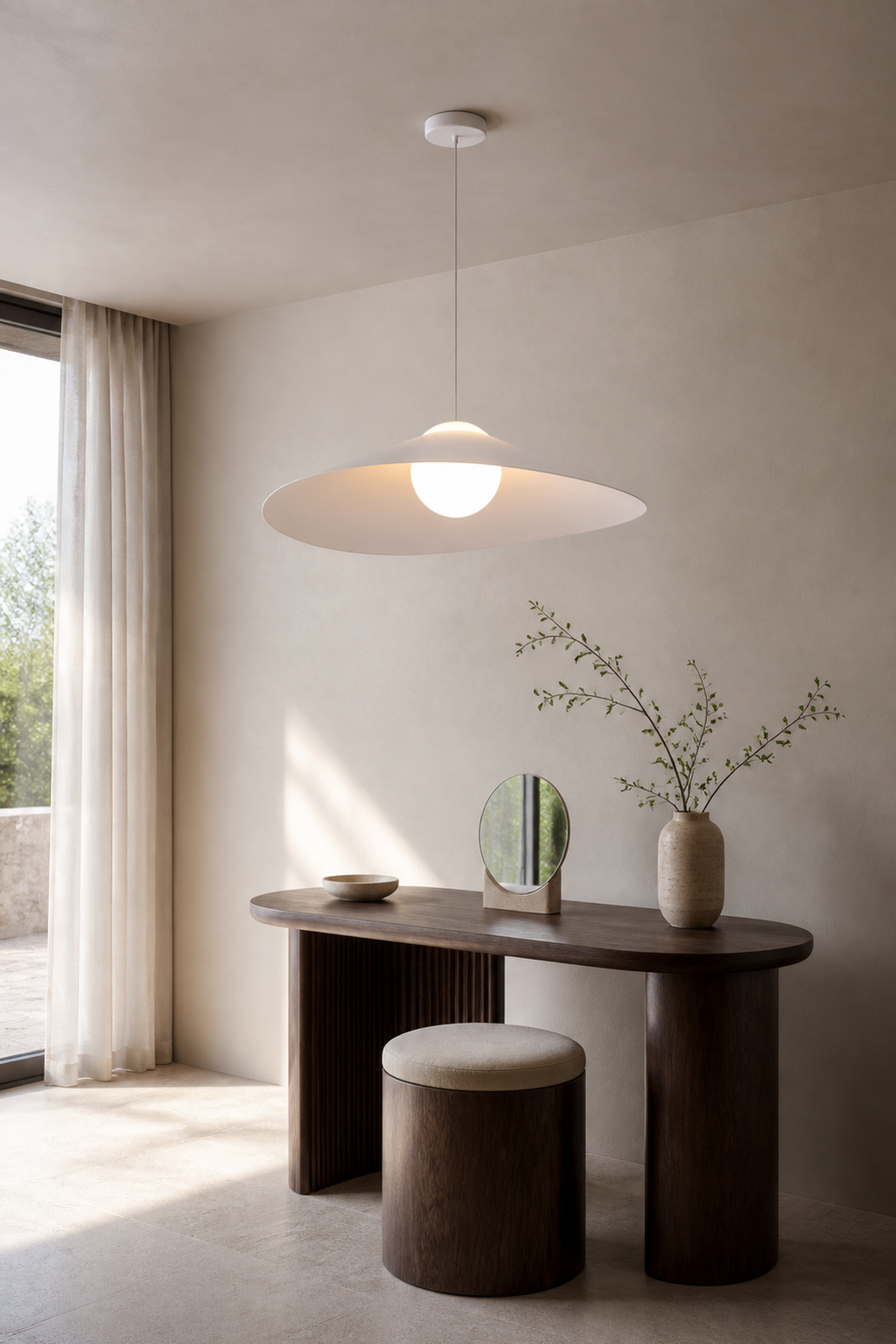 Velaire Sculptural Wing Pendant Light 70 cm installed or product view 7 with complete ceiling connection