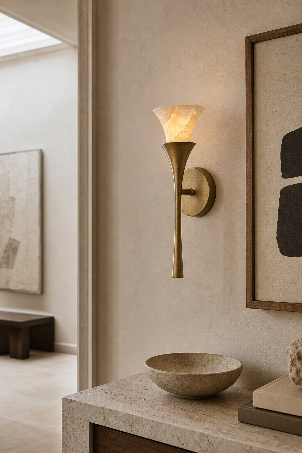 Sculptural Opal Glass and Alabaster Wall Sconce — Model A alabaster gallery daylight
