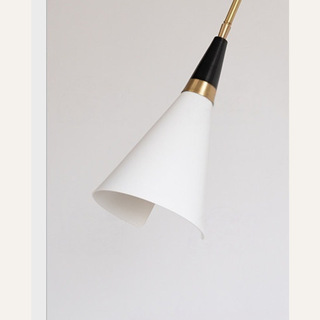 Adjustable Brass Wall Sconce — real white aluminum shade, brass collar, and black socket-cap detail