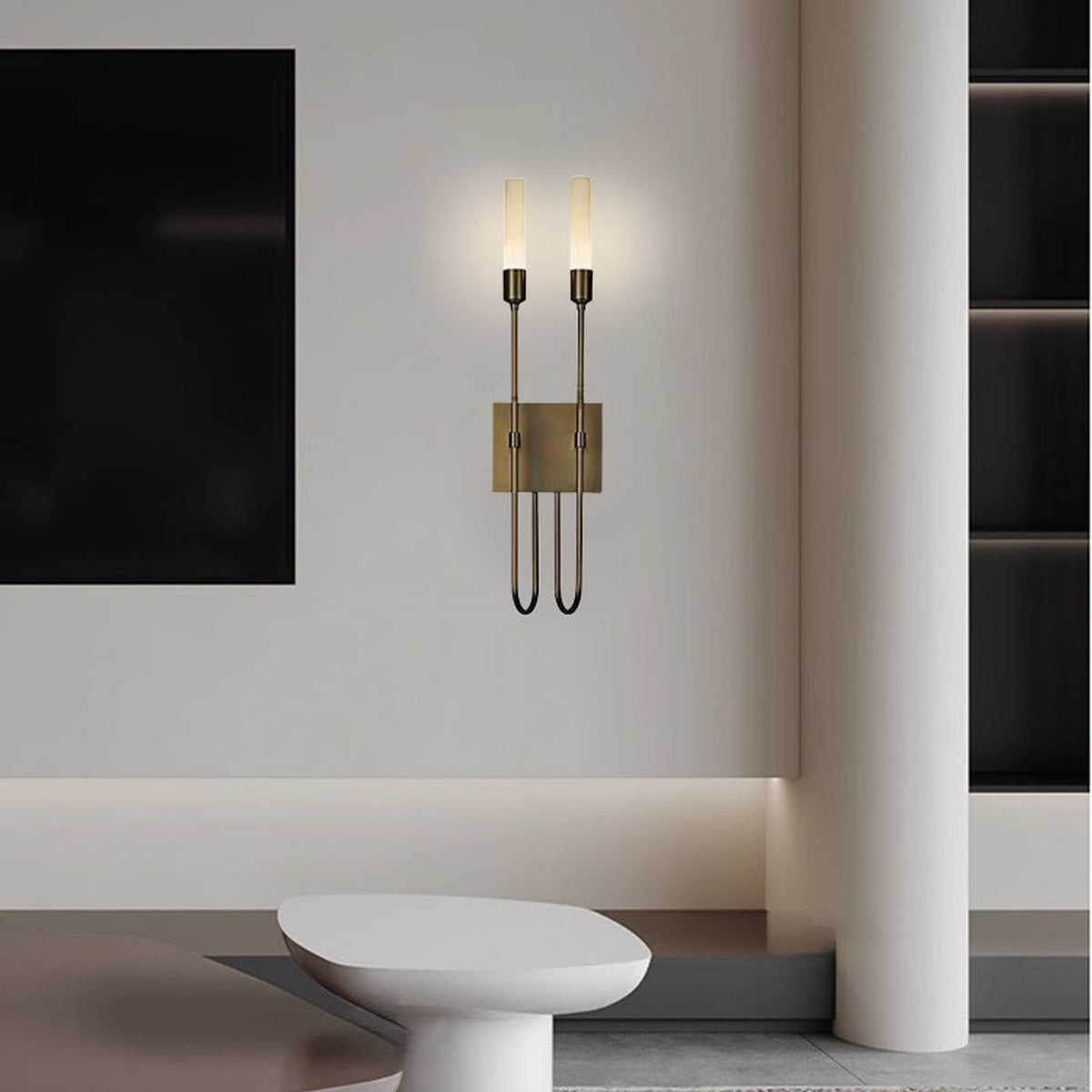 Double Loop Wall Sconce real antique brass lounge view