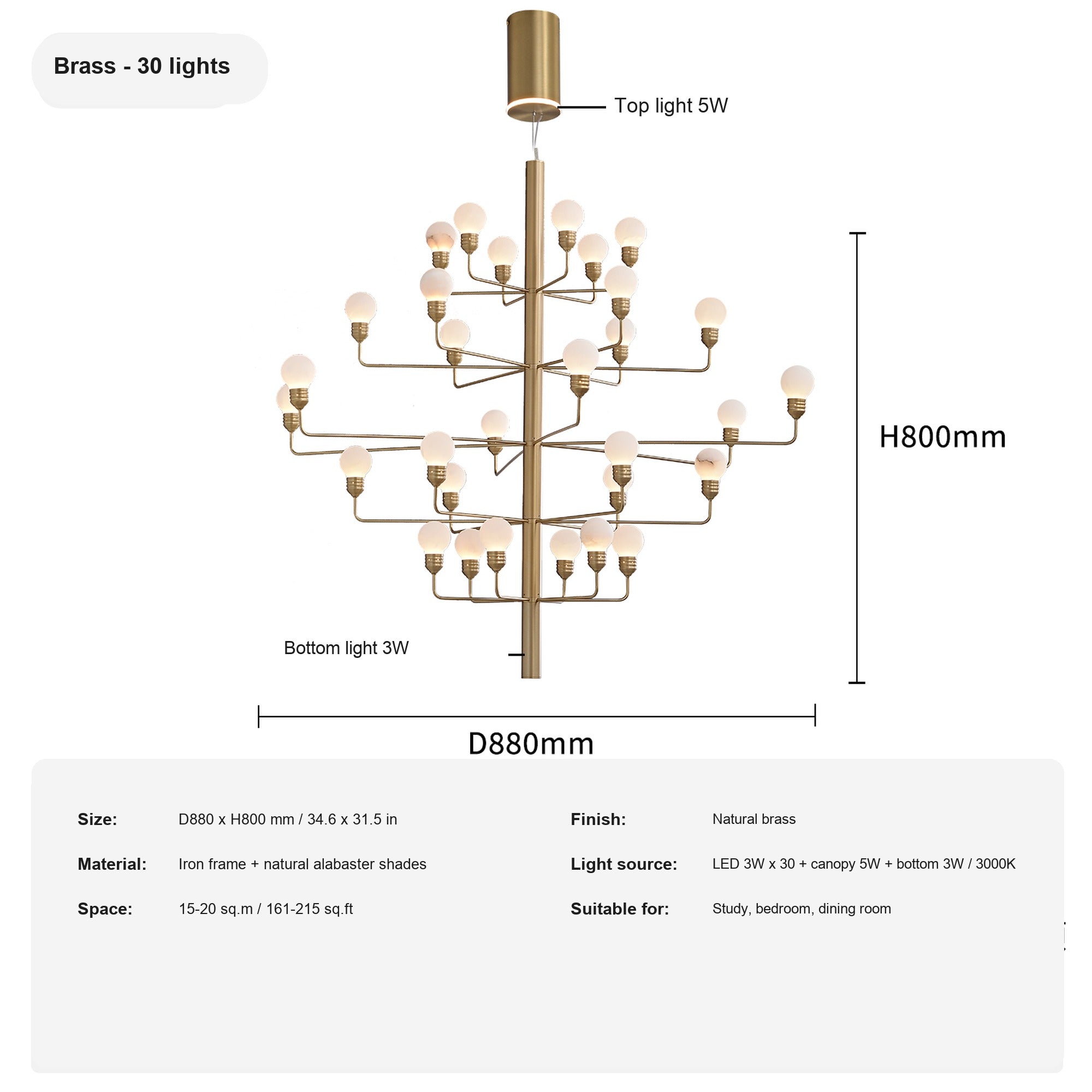 Modern Spanish Alabaster Branch Chandelier in Natural Brass - 19 sku 30 light english