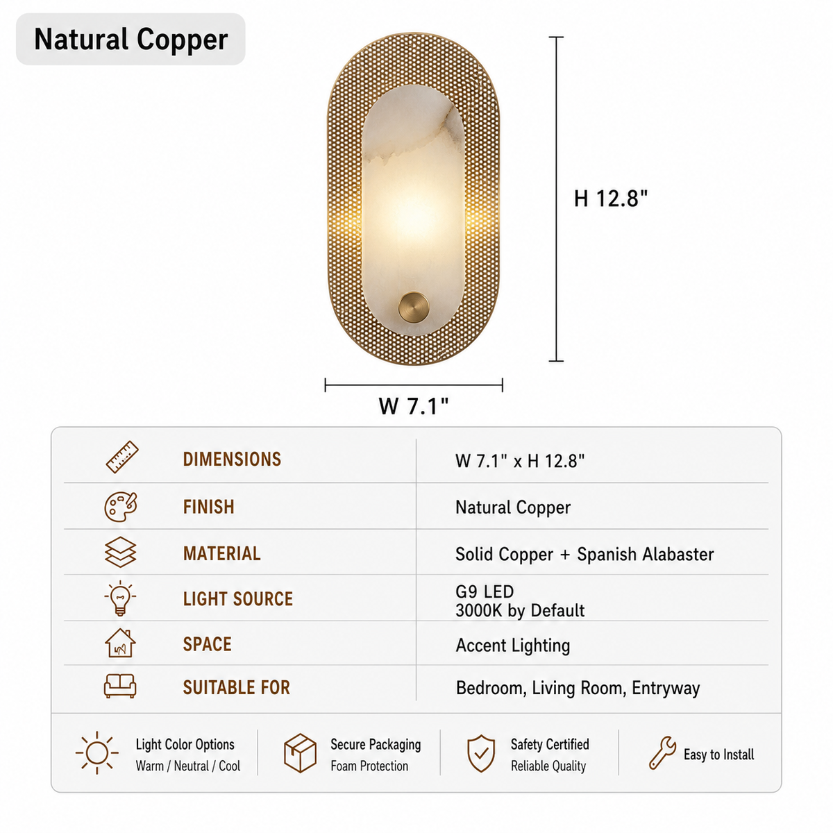 Modern Alabaster Oval Wall Sconce in Matte Gold - product image 19