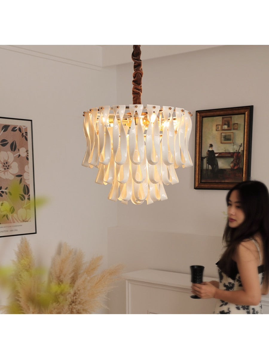 Ivory Ceramic Ribbon Round Chandelier - 03 Mini Pendant 15.7 in main 1