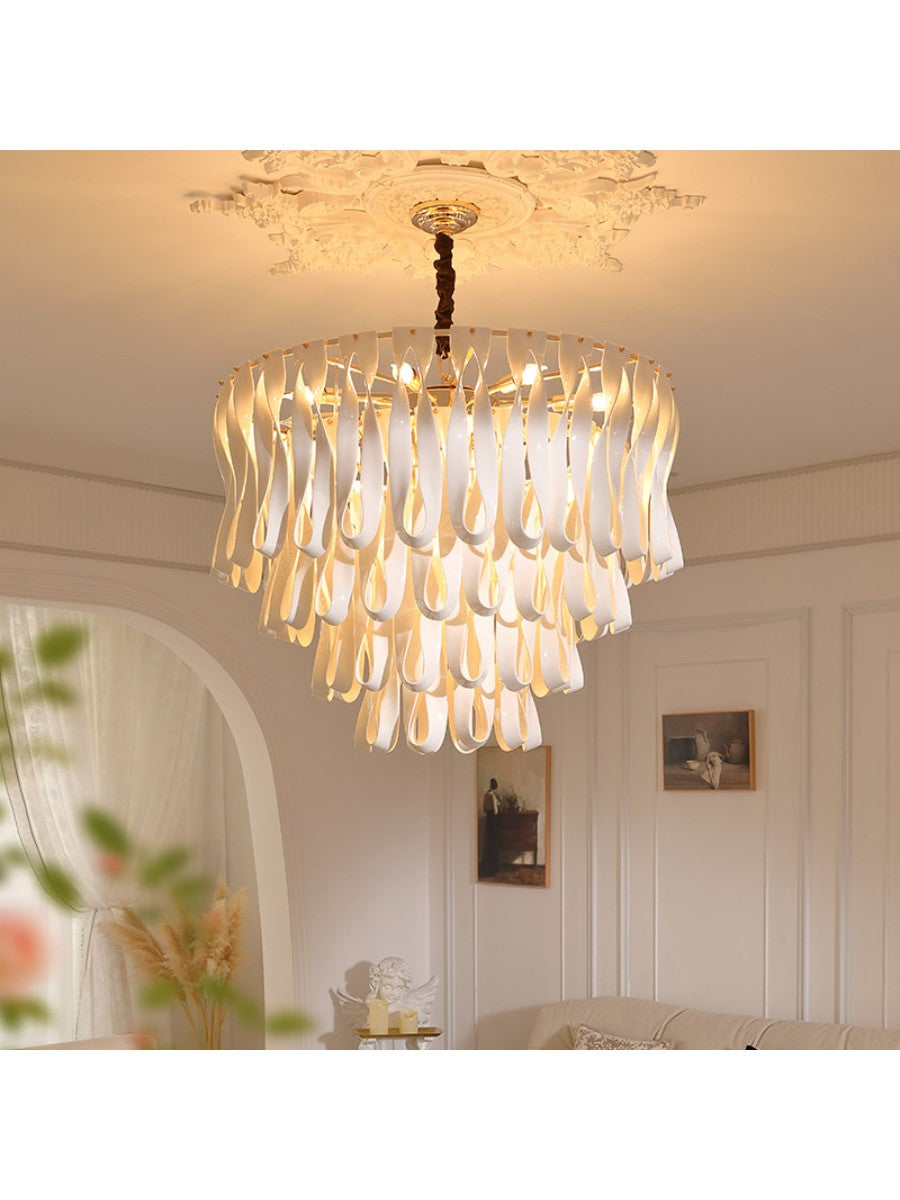 Ivory Ceramic Ribbon Flush Mount Chandelier - 05 Round Chandelier 27.6 in main 1