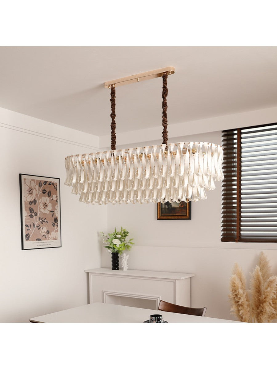 Ivory Ceramic Ribbon Flush Mount Chandelier - 10 Linear Dining 47.2 in main 2