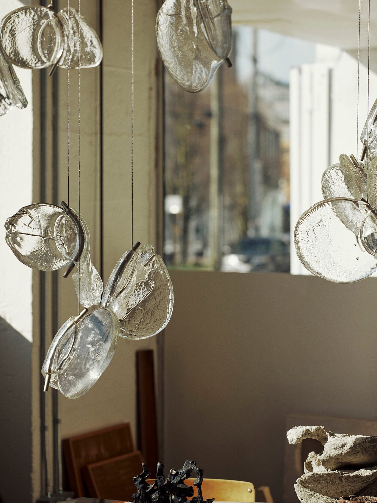 Clear Blown Glass Petal Cascade Chandelier