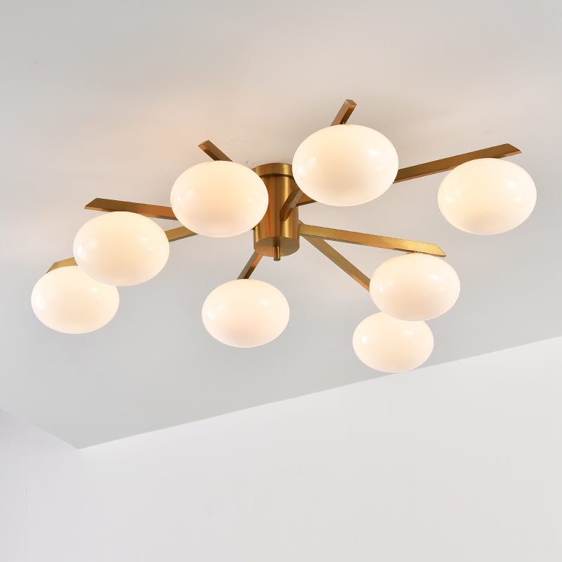 Solid Brass Opal Glass Semi-Flush Ceiling Light real product view, angle 1