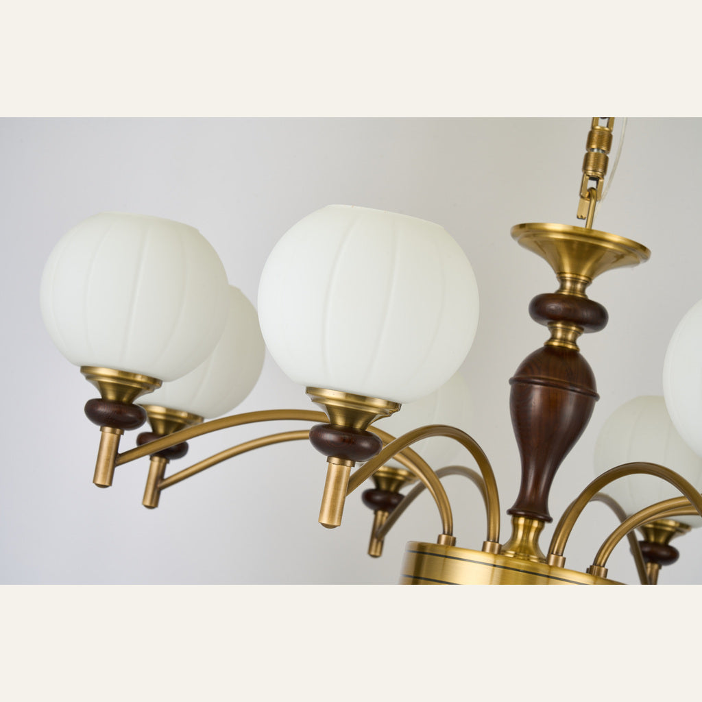 Orbemere Faceted Milk Glass and Ash Wood Chandelier supplier real material and construction detail 1