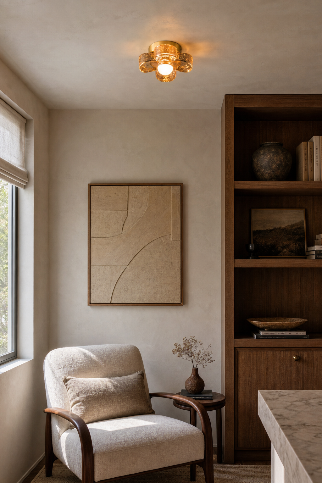 Single-Light Amber Glass Flush Mount Ceiling Light product view 9