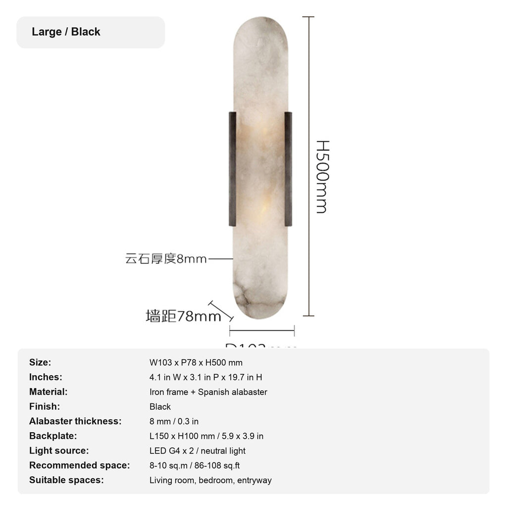 Modern Spanish Alabaster Capsule Wall Sconce - 20 sku large black frame english