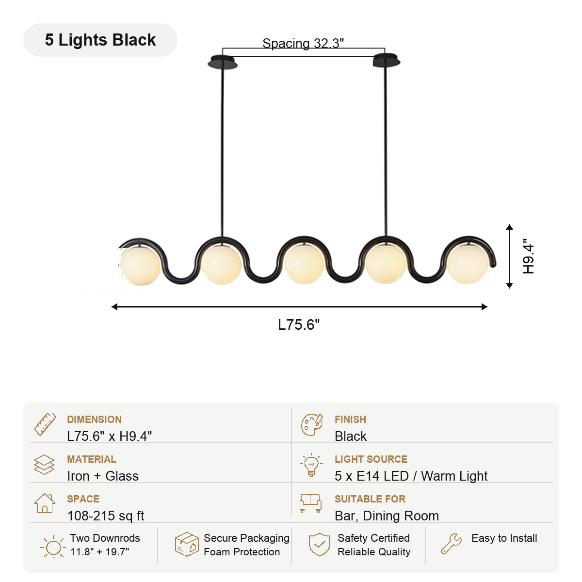 Colorful Wave Linear Globe Pendant Light