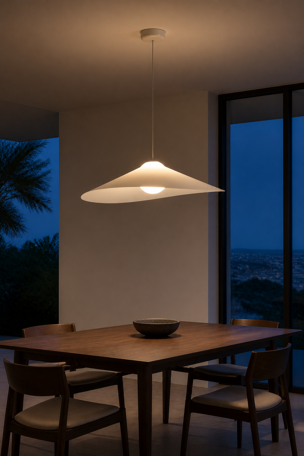 Velaire Sculptural Wing Pendant Light 70 cm installed or product view 9 with complete ceiling connection