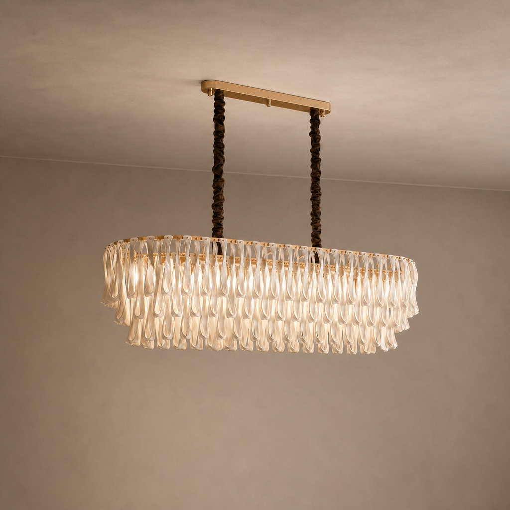 Ivory Ceramic Ribbon Linear Dining Chandelier - 01 atlas clean hero