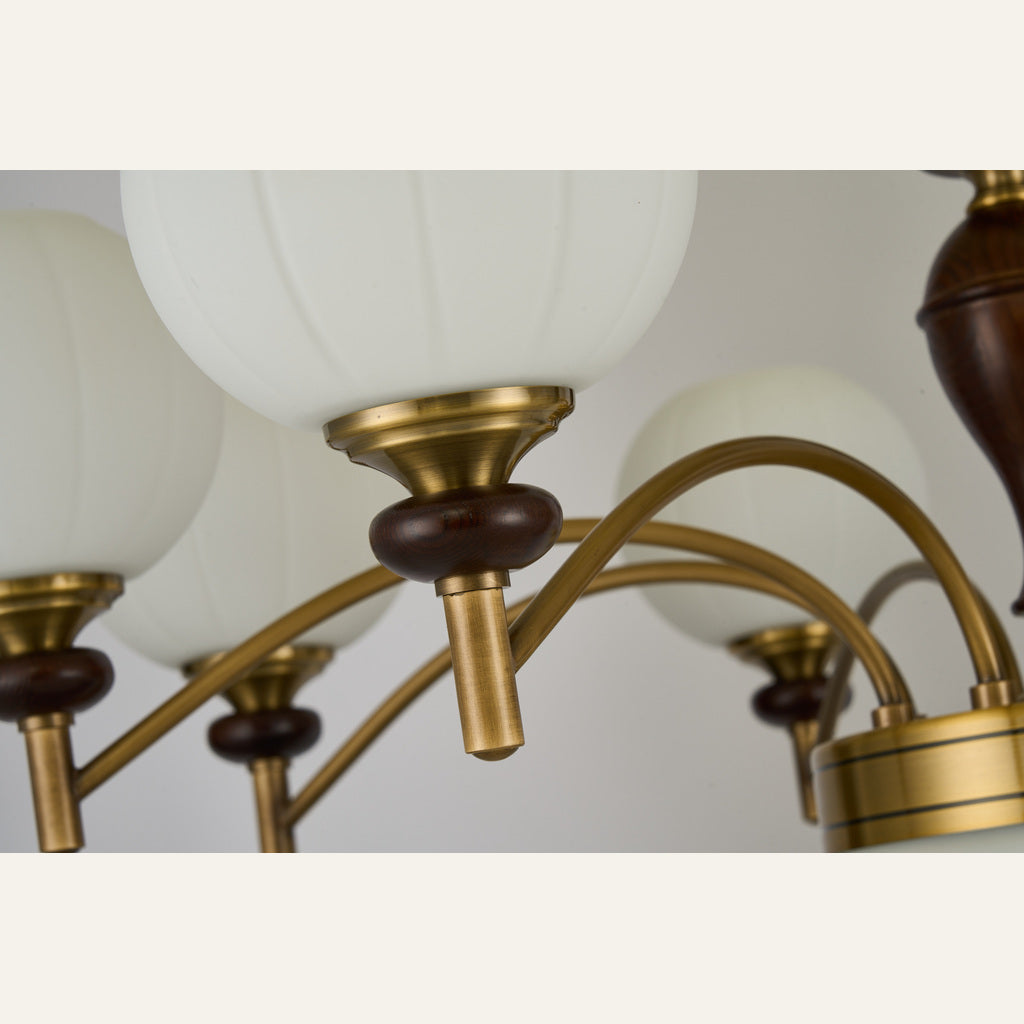 Orbemere Faceted Milk Glass and Ash Wood Chandelier supplier real material and construction detail 2