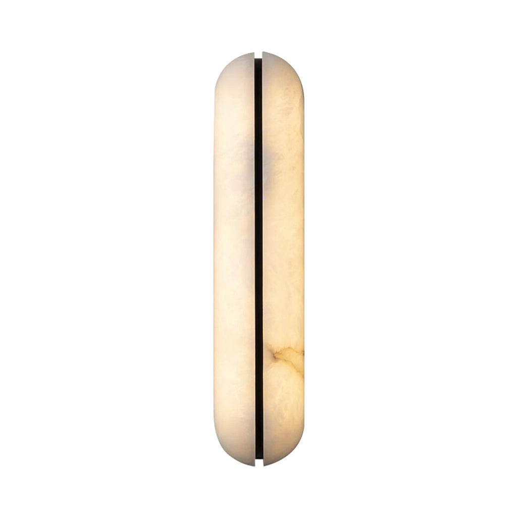 Full slim Spanish alabaster capsule wall sconce on white background