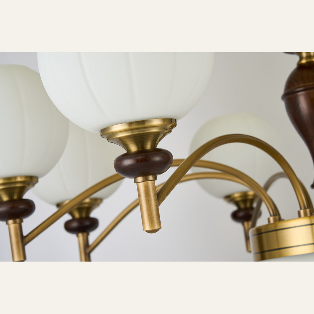 Orbemere Faceted Milk Glass and Ash Wood Chandelier supplier real material and construction detail 3