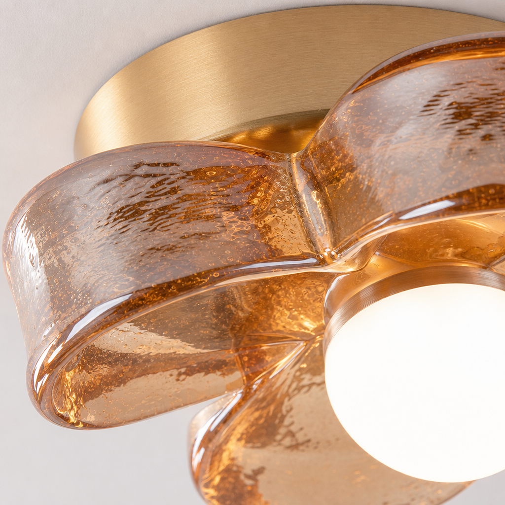 Single-Light Amber Glass Flush Mount Ceiling Light material and finish detail