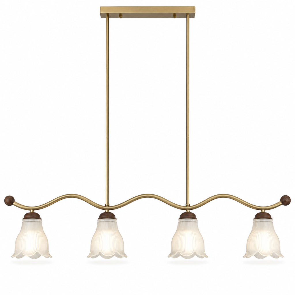 Cloveraine four-light fluted petal glass linear chandelier complete product view on pure white