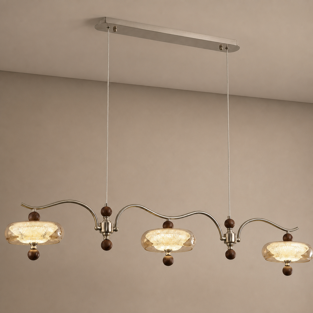 Sand Nickel Wood-Grain Glass Linear LED Chandelier - 01 01-hero-product