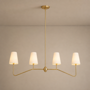 Four-Light Brass and Fabric Linear Chandelier product view on a warm neutral background, view 1