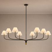 Brass and Black Linear Chandelier product view on a warm neutral background, view 1