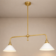 Brass and Ceramic Linear Chandelier product view on a warm neutral background, view 1