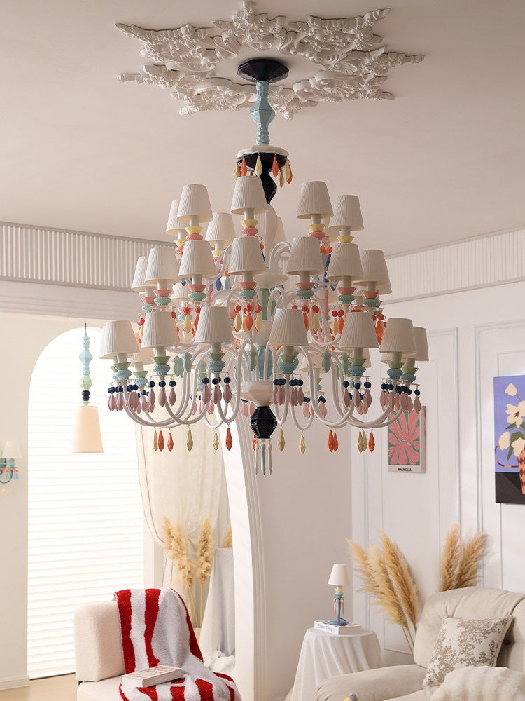 Pastel Ceramic Triple-Tier Grand Chandelier real product view, front