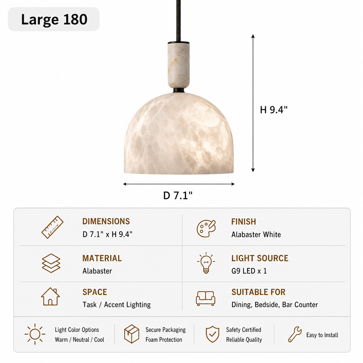 Modern Alabaster Dome Pendant Light in White - product image 19