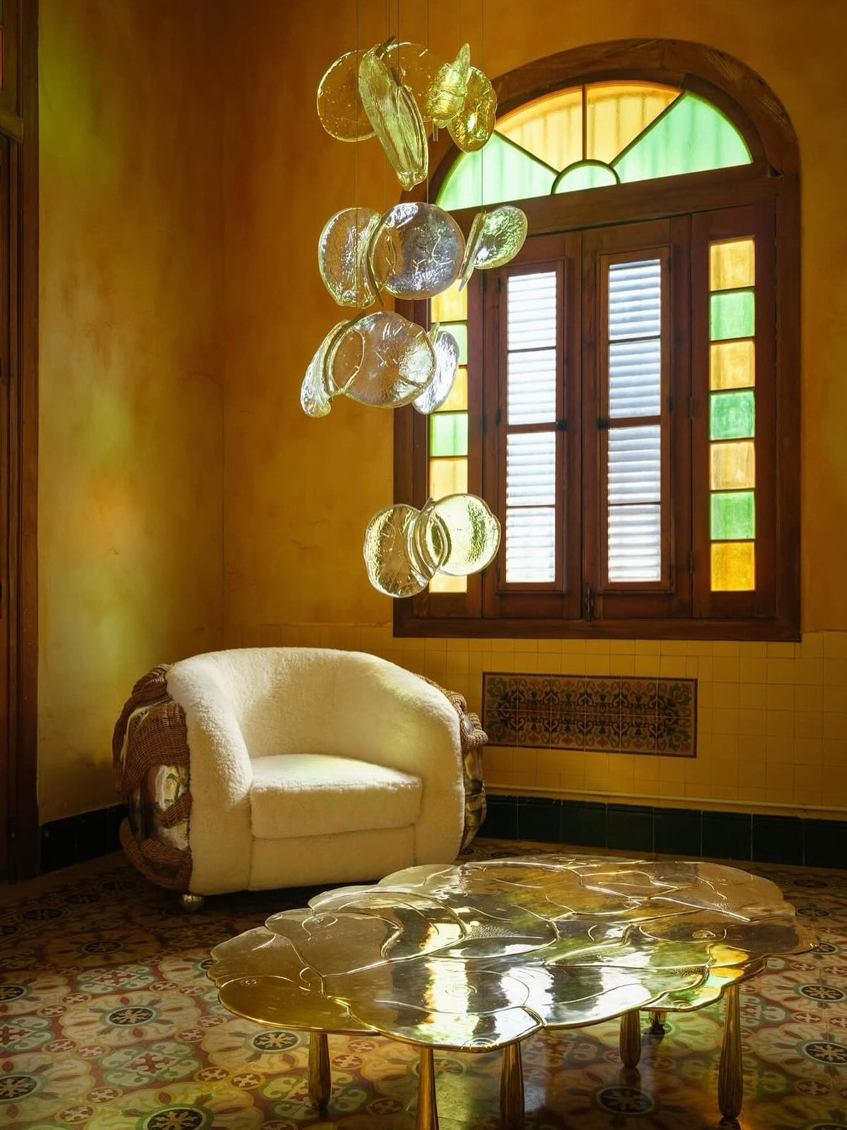 Clear Blown Glass Petal Cascade Chandelier