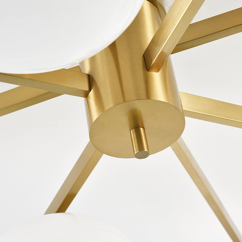 Solid Brass Opal Glass Semi-Flush Ceiling Light real product view, angle 2
