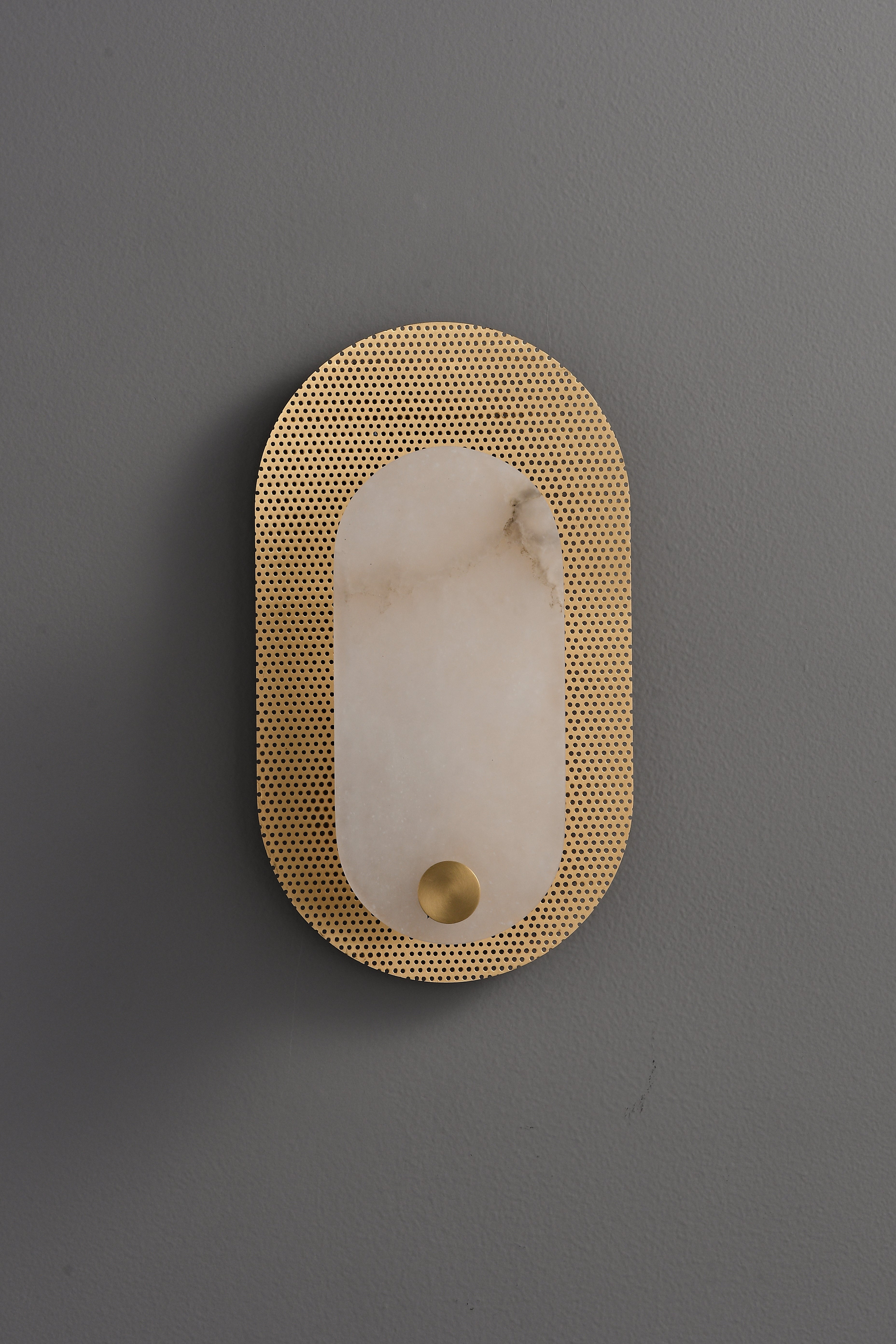Modern Spanish Alabaster Oval Wall Sconce in Matte Gold - 06 3-13- 21