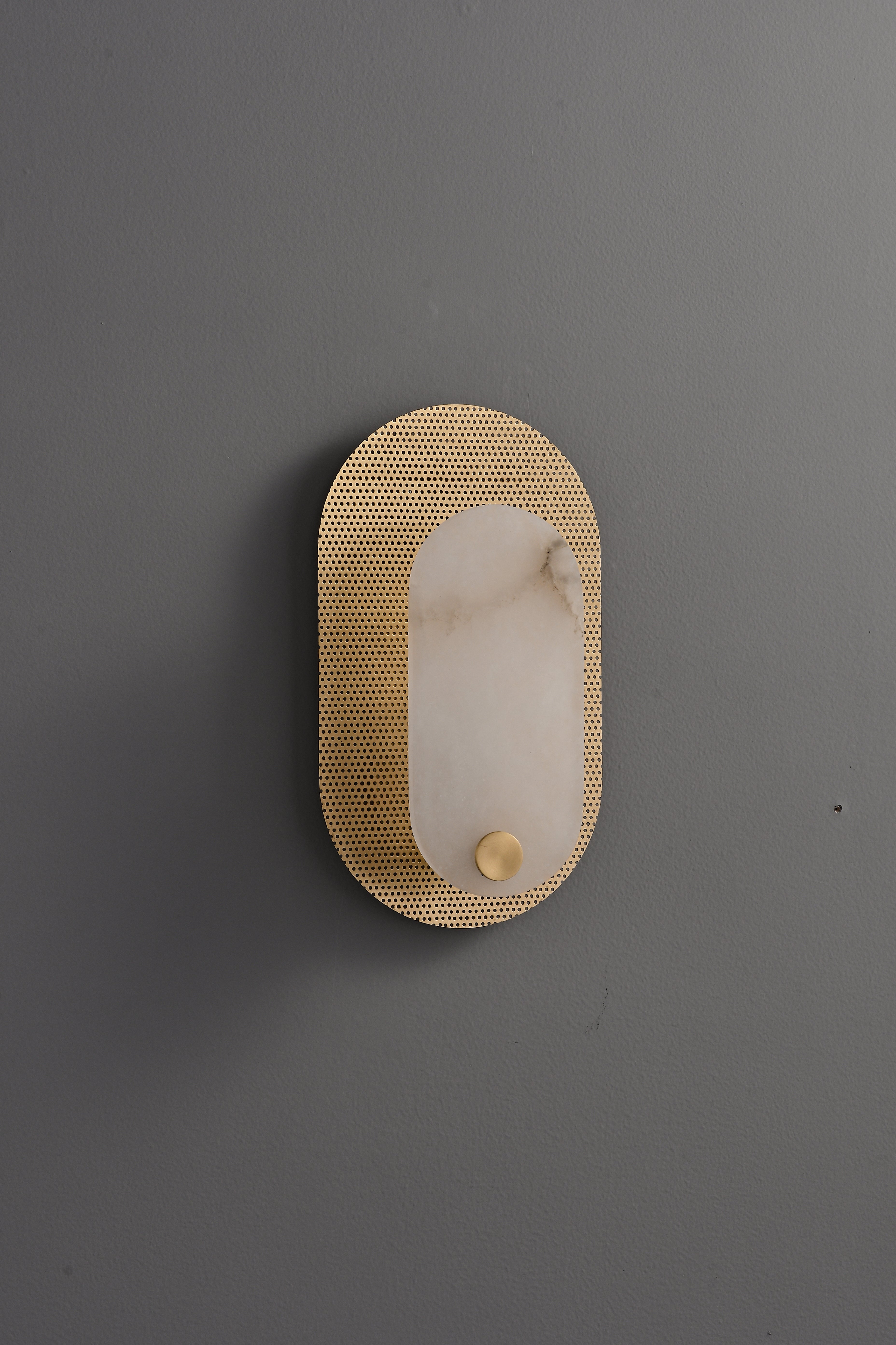 Modern Spanish Alabaster Oval Wall Sconce in Matte Gold - 08 3-13- 29
