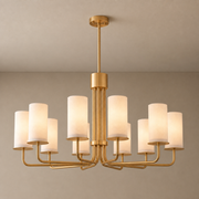 Solid Brass Tiered Chandelier product view on a warm neutral background, view 1