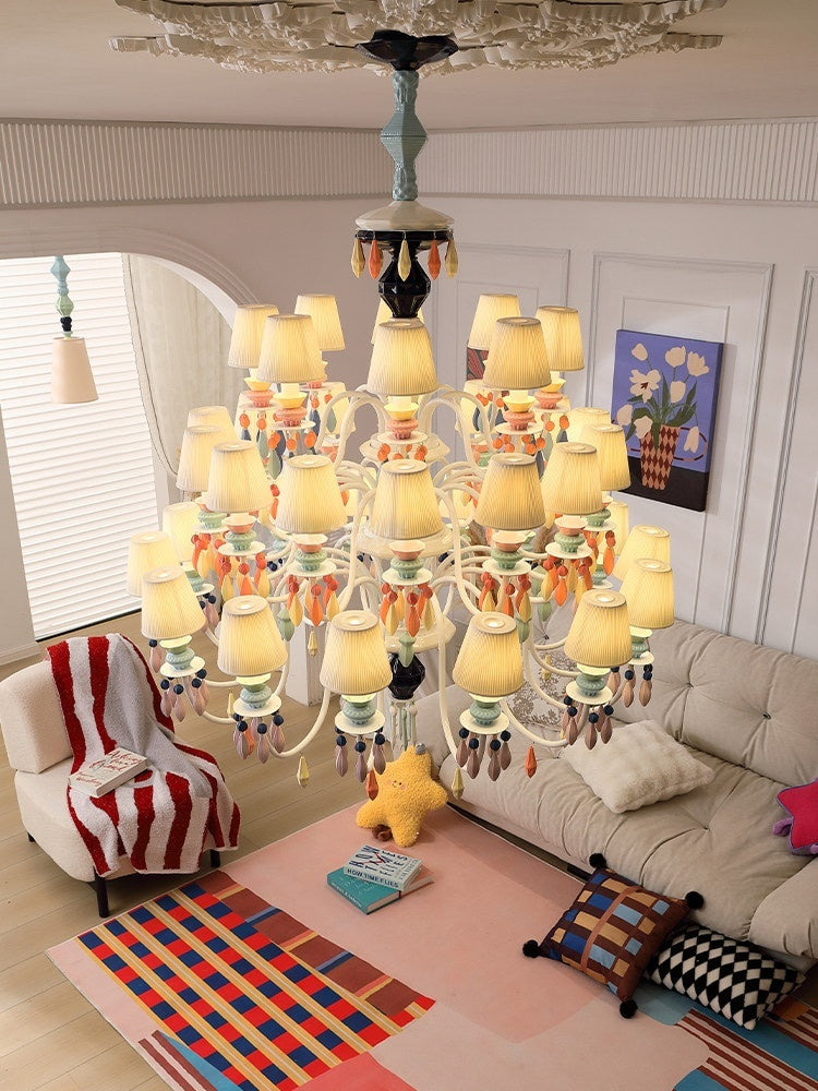 Pastel Ceramic Triple-Tier Grand Chandelier real product view, high angle