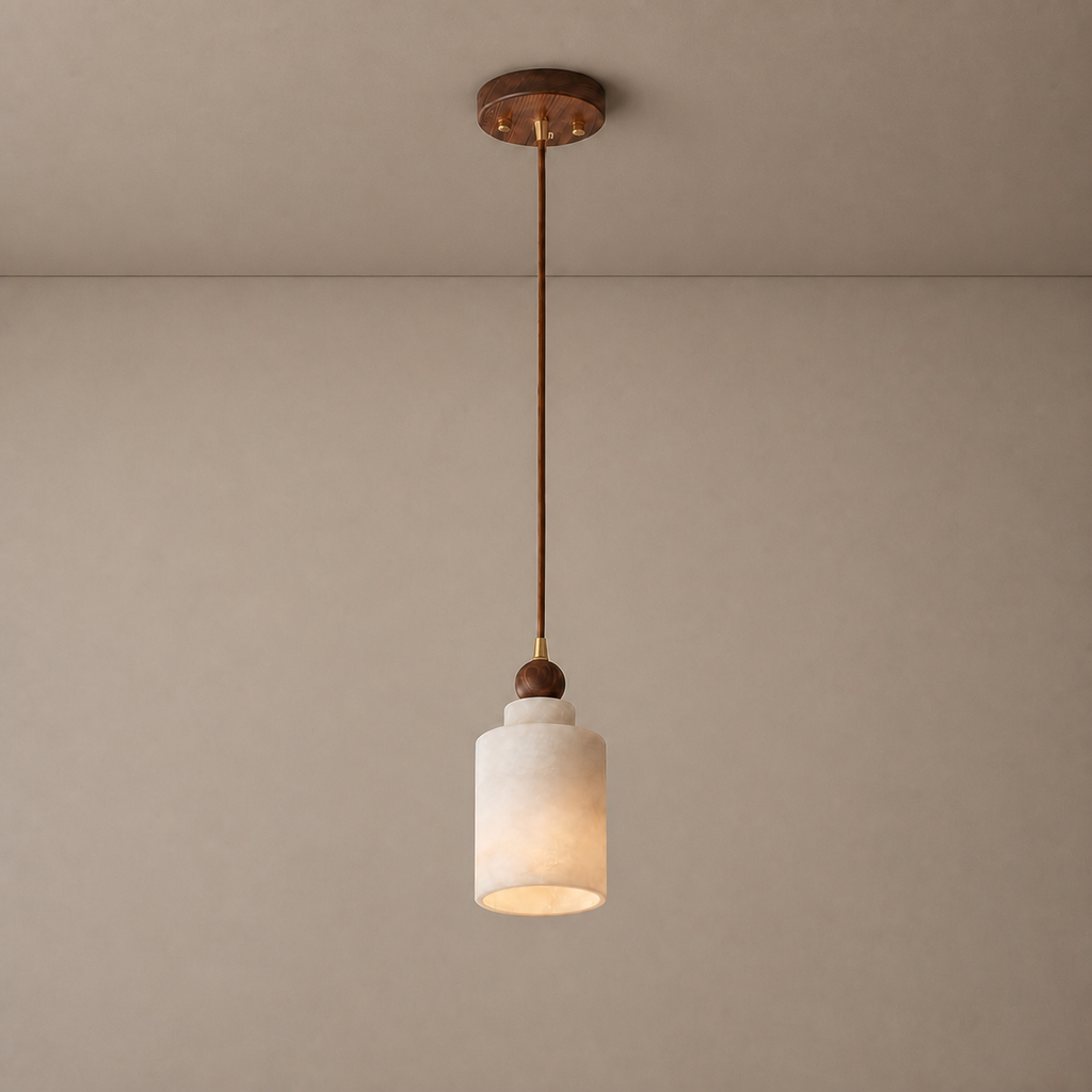 Alabaster and Walnut Cylinder Pendant Light - 01 01-hero-product